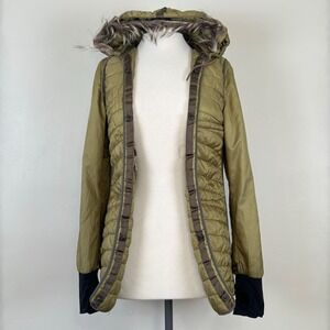 Hell is for Heroes Jacket Women M Light Puffer Fur Trim Military Coat Gorp Open